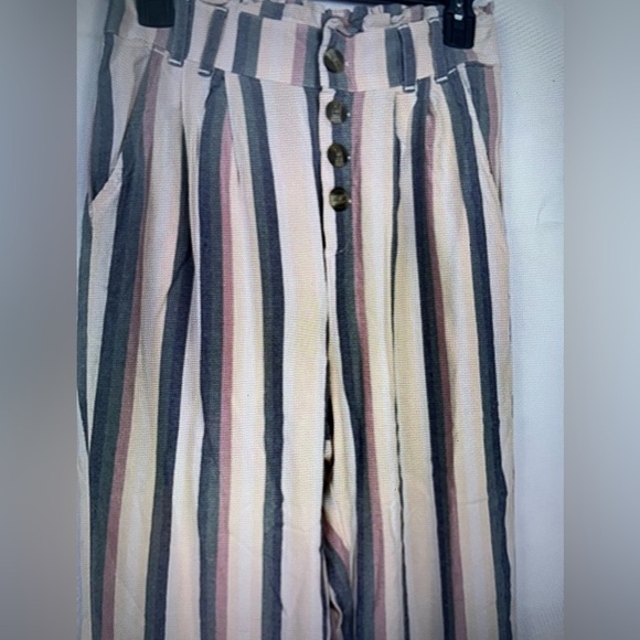 American Eagle Exposed Buttons Striped Beige Jogger Pants 100% Viscose Sz S - Picture 4 of 9